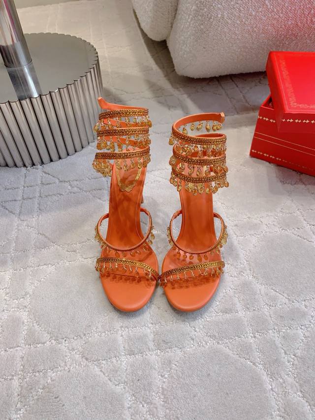 Factory Price P Ren* Caovill* Crystal Pendant High-Heeled Fairy Sandals Are Full
