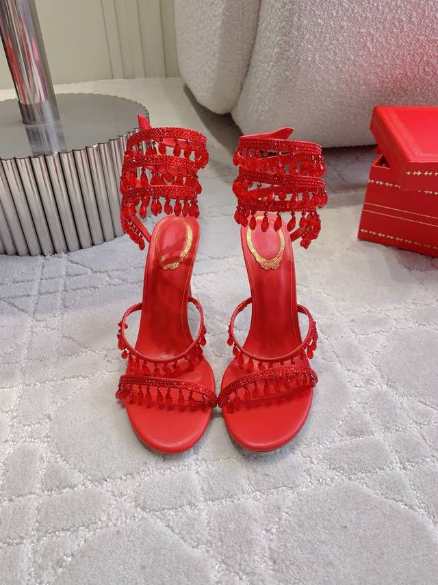 Factory Price P Ren* Caovill* Crystal Pendant High-Heeled Fairy Sandals Are Full