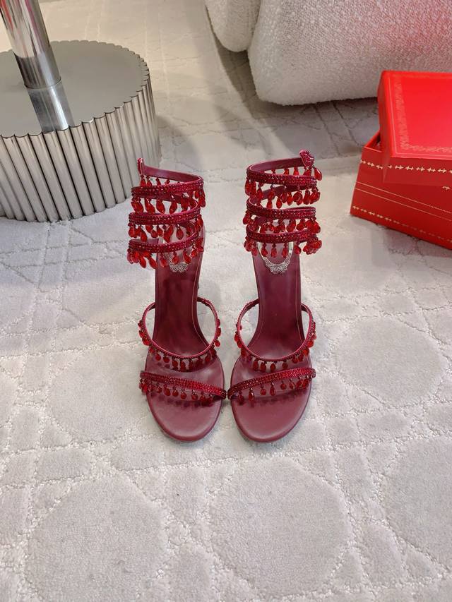 Factory Price P Ren* Caovill* Crystal Pendant High-Heeled Fairy Sandals Are Full