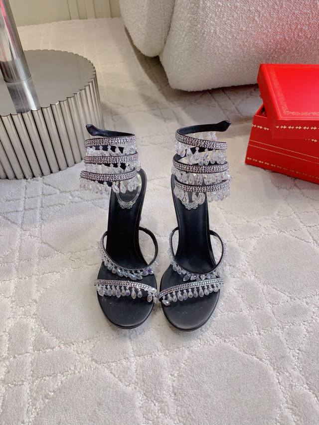 Factory Price P Ren* Caovill* Crystal Pendant High-Heeled Fairy Sandals Are Full