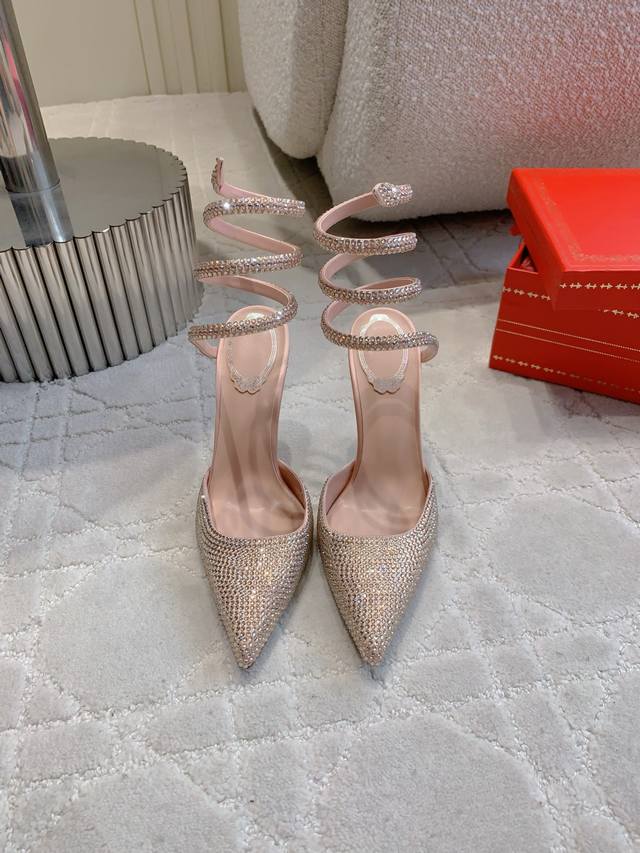 Factory Price P Ren* Caovill* New Snake-Shaped Pointed High-Heeled Sandals Are A