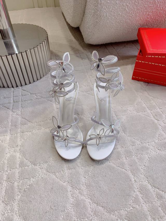 Factory Price P Ren* Caovill* Crystal Butterfly High-Heeled Sandals Bling Bling