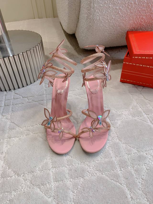 Factory Price P Ren* Caovill* Crystal Butterfly High-Heeled Sandals Bling Bling