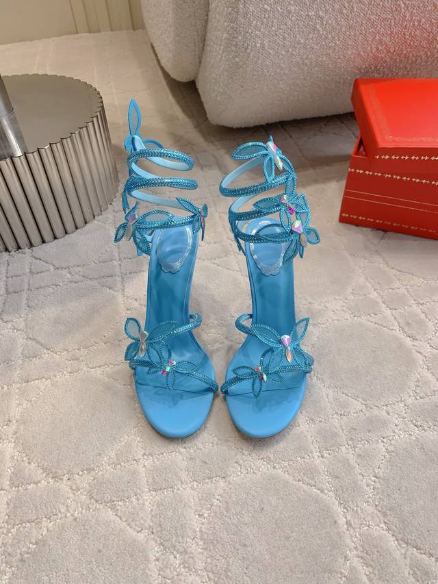 Factory Price P Ren* Caovill* Crystal Butterfly High-Heeled Sandals Bling Bling