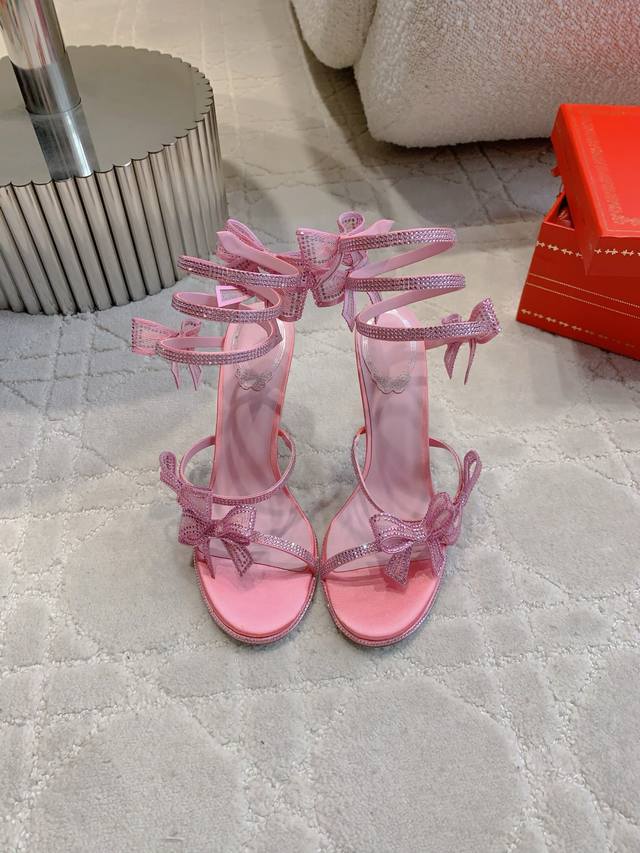 Factory Price P Ren* Caovill* New Rhinestone Bow High-Heeled Sandals Bling Bling