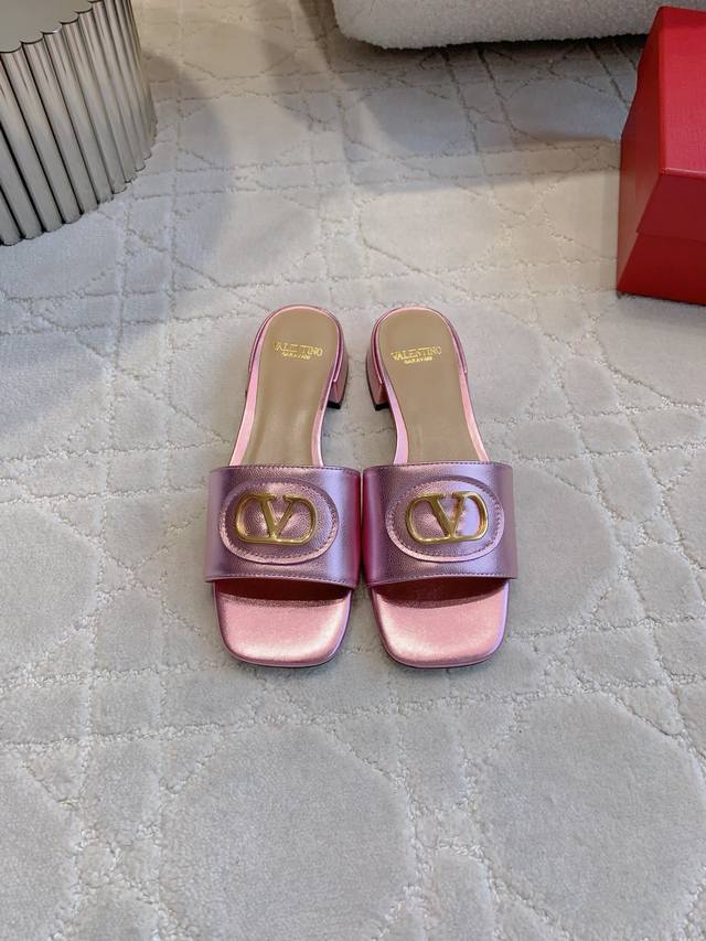 Factory Price P Valentin* New Square Toe Buckle Slippers Classic Buckle Decorati