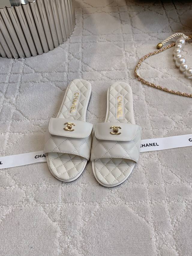 Factory Price P Chane* New Flat Slippers Classic Holiday Style Double Logo Decor