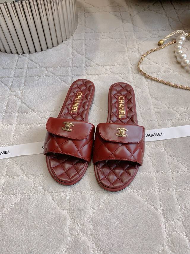 Factory Price P Chane* New Flat Slippers Classic Holiday Style Double Logo Decor