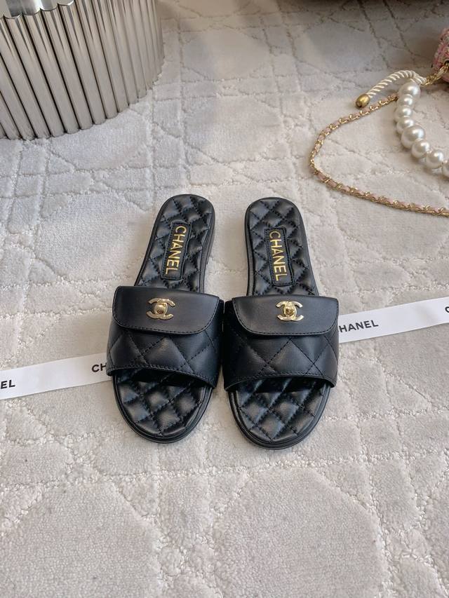 Factory Price P Chane* New Flat Slippers Classic Holiday Style Double Logo Decor