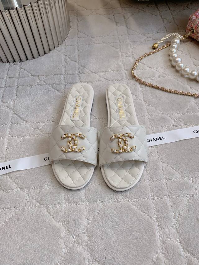 Factory Price P Chane* New Flat Slippers Classic Holiday Style Double Logo Decor
