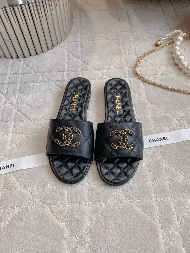 Factory Price P Chane* New Flat Slippers Classic Holiday Style Double Logo Decor