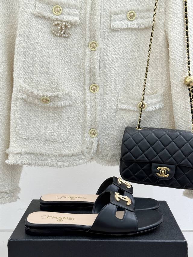 Factory Price Chane* Chanel 25P Spring And Summer New Product Double C Flat Slip