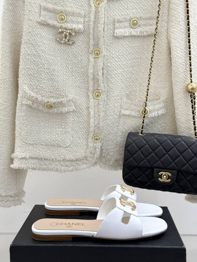Factory Price Chane* Chanel 25P Spring And Summer New Product Double C Flat Slip