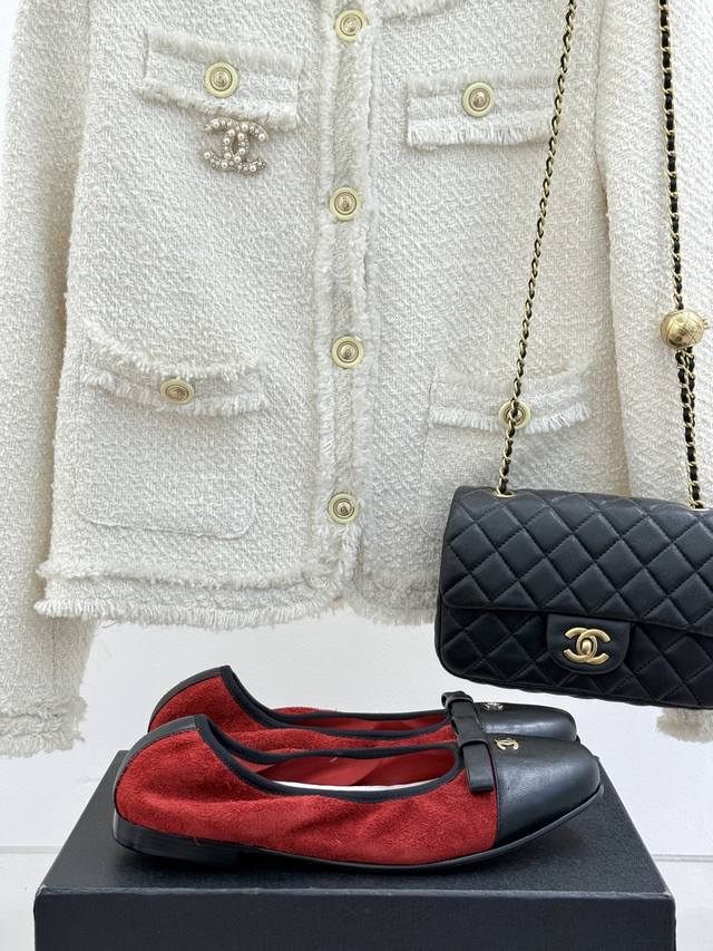 Factory Price Chane* Chanel Classic Color Matching Bow Ballet Shoes Timeless Cla