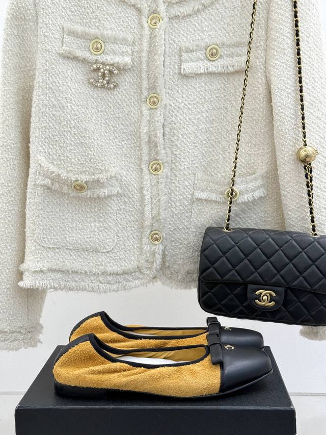 Factory Price Chane* Chanel Classic Color Matching Bow Ballet Shoes Timeless Cla