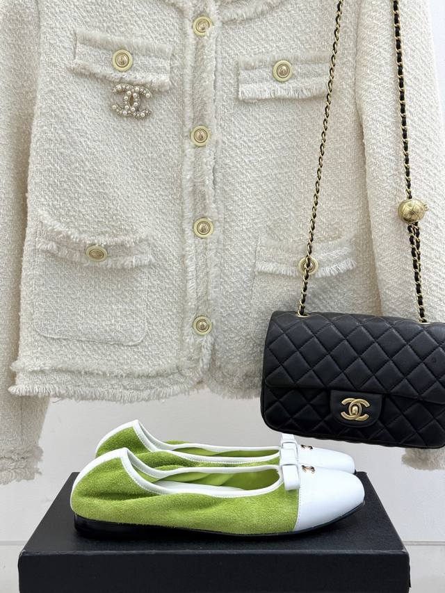 Factory Price Chane* Chanel Classic Color Matching Bow Ballet Shoes Timeless Cla