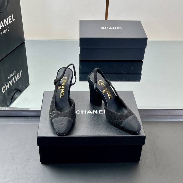 Main Model Chanel Slingback Classic Series Patchwork Thick Heel Sandals Fashion
