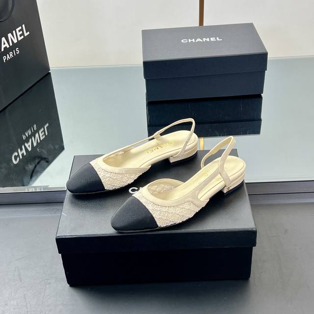 Main Model Chanel Slingback Classic Series Patchwork Thick Heel Sandals Fashion