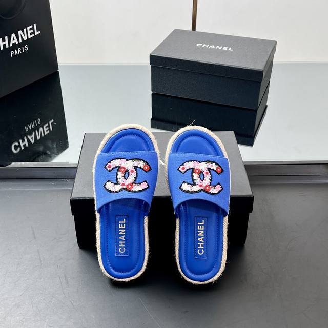 Factory Price High Version Chanel Embroidered Double C Logo Woven Fisherman Slip