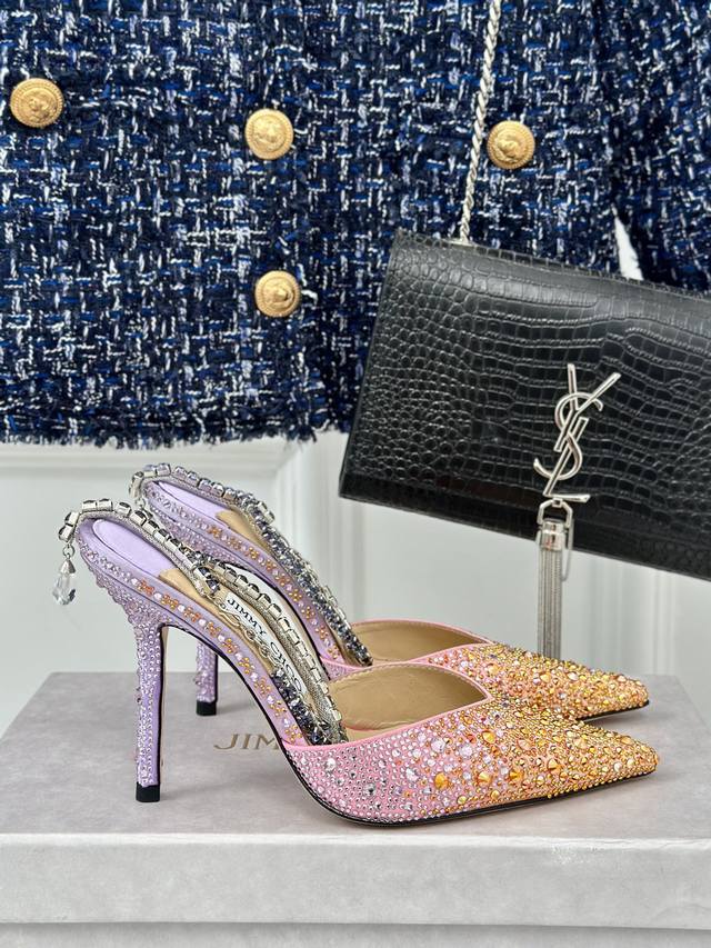 Factory Price Jimmy Choo Classic Diamond Chain Pointed Crystal High-Heeled Sanda