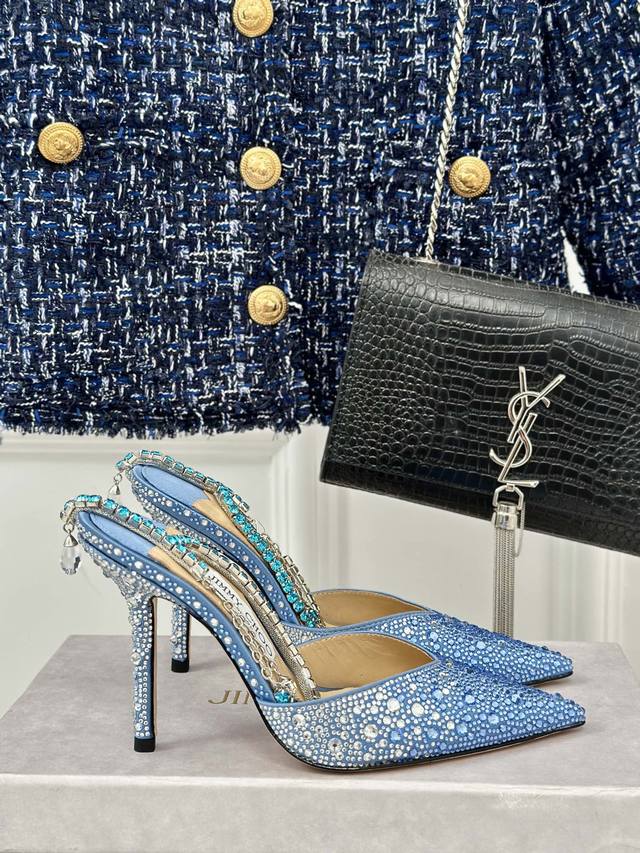 Factory Price Jimmy Choo Classic Diamond Chain Pointed Crystal High-Heeled Sanda