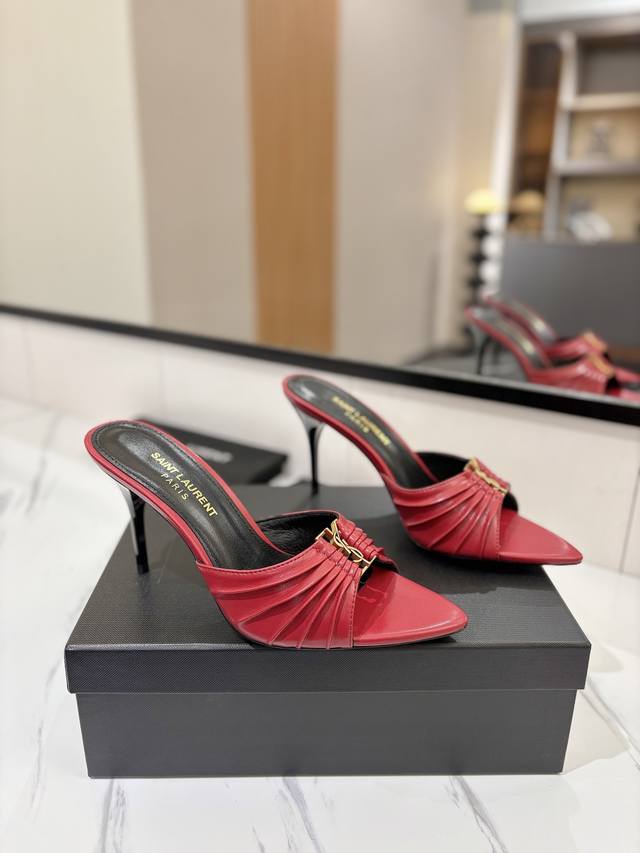 Factory Price Pp Ysl Saint Laurent* Summer New Metal Head Elegant High-Heeled Sa