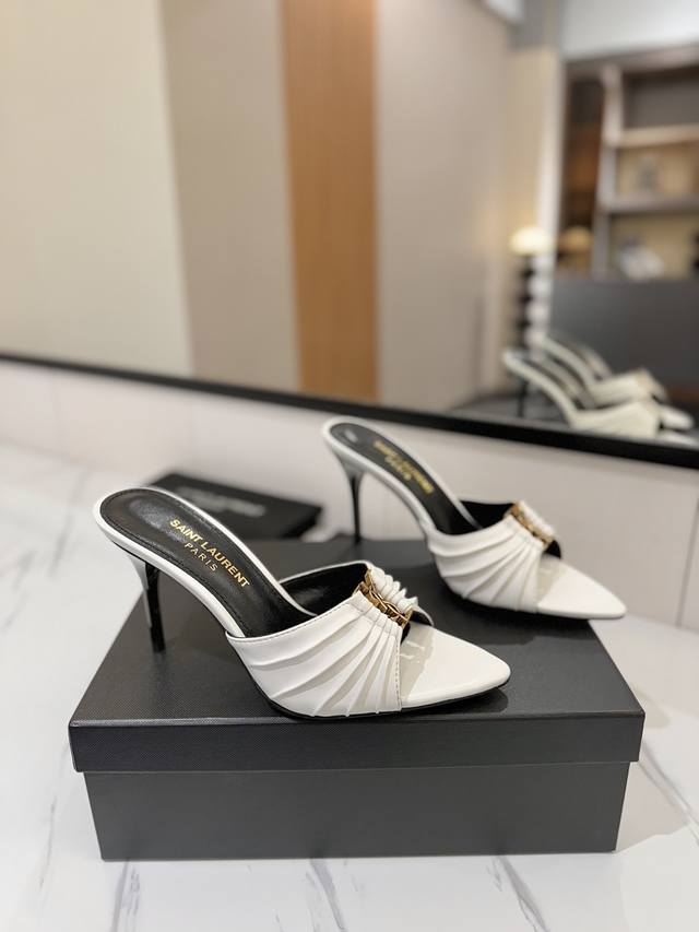 Factory Price Pp Ysl Saint Laurent* Summer New Metal Head Elegant High-Heeled Sa