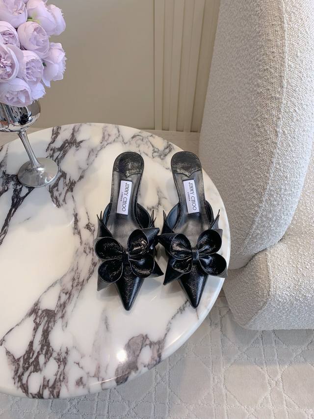 Factory Price P Jimmy Cho* New Bow Flower High Heels Handmade Calfskin Bow Creat