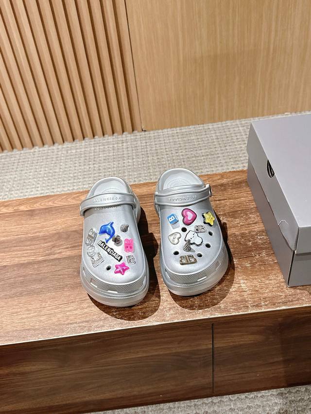 Balenciaga Co-Branded Crocs Couple Model #Crocs Mule Jibbitz Hole Shoes Heighten