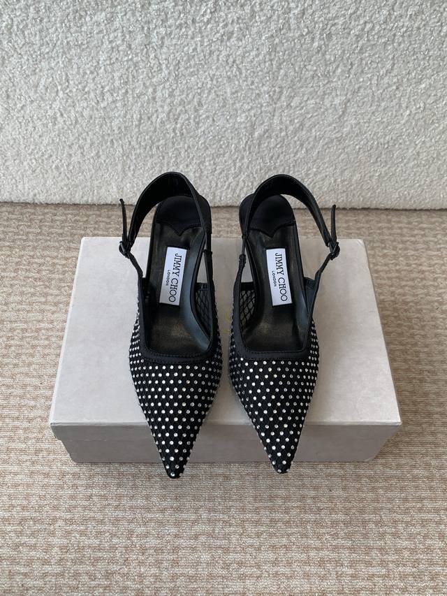 jimmy Choo Jimmy Choo 25 Spring And Summer New Mesh Rhinestone Square Toe Kit