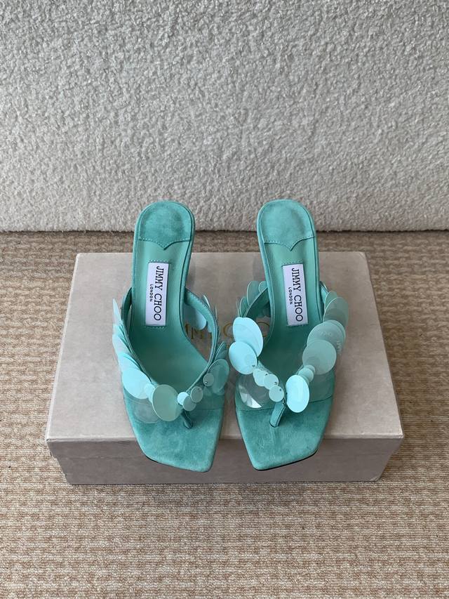 jimmy Choo 25 Spring/Summer Jc New Beaded Square Toe Flip-Flops With Kitten H