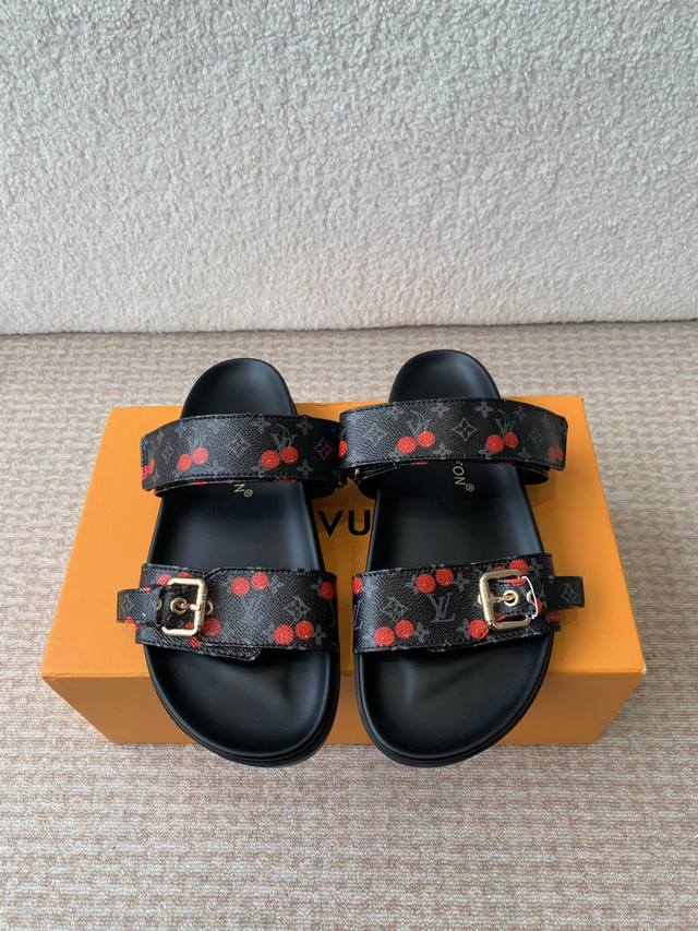 lv2025Ss Cherry Series Spring And Summer New Slippers Velcro Adjustable Elast