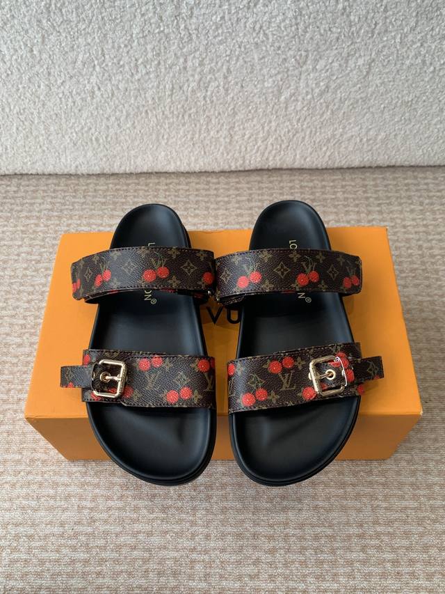 lv2025Ss Cherry Series Spring And Summer New Slippers Velcro Adjustable Elast