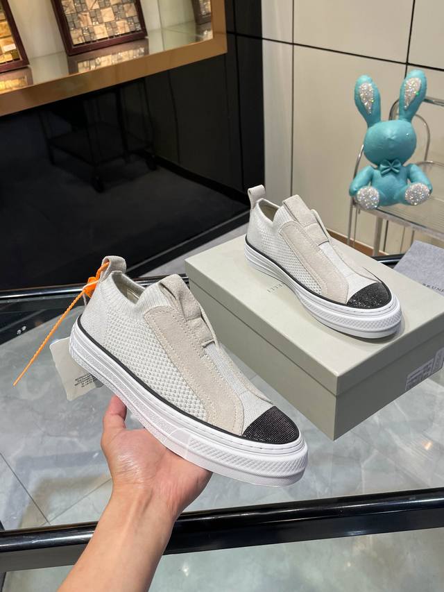 Brunello Cucinelli New Factory Price P Knitted Sneakers Slip-On Style Light Grey