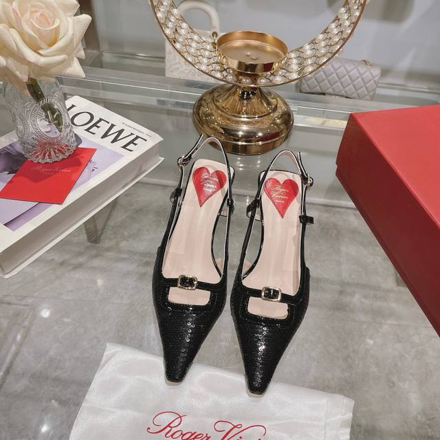 Factory Roger Vivier 25 New Rv Women's Shoes Mini Buckle Slingback Sandals Paten