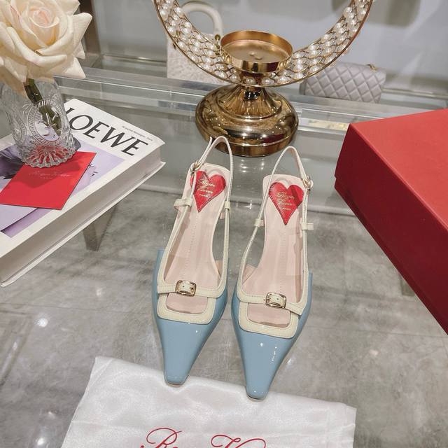 Factory Roger Vivier 25 New Rv Women's Shoes Mini Buckle Slingback Sandals Paten