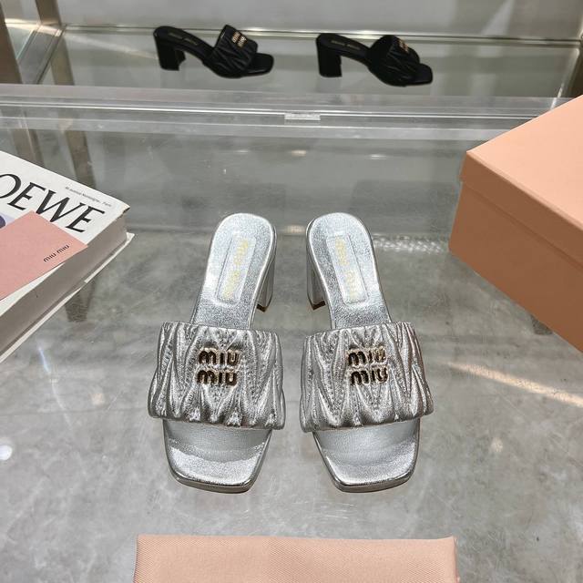 miumiu2025Ss New Spring And Summer High-Heeled Lambskin Sandals And Slippers