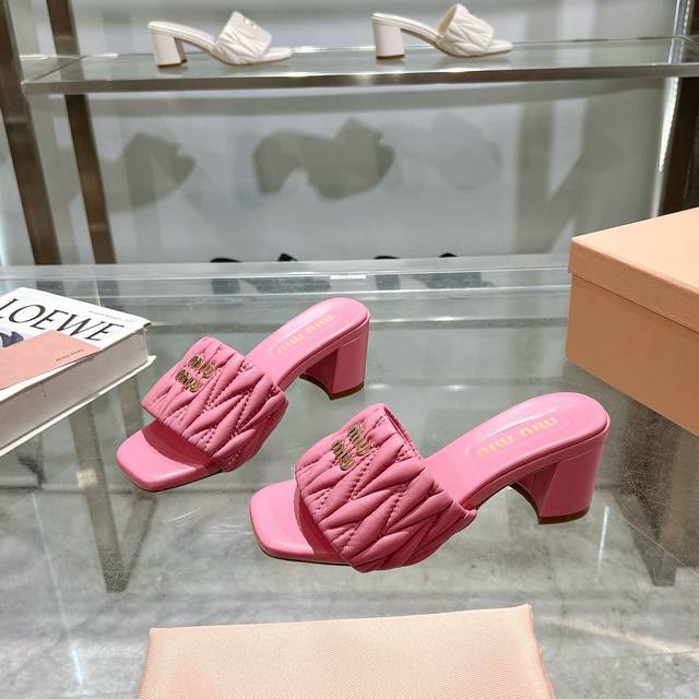 miumiu2025Ss New Spring And Summer High-Heeled Lambskin Sandals And Slippers