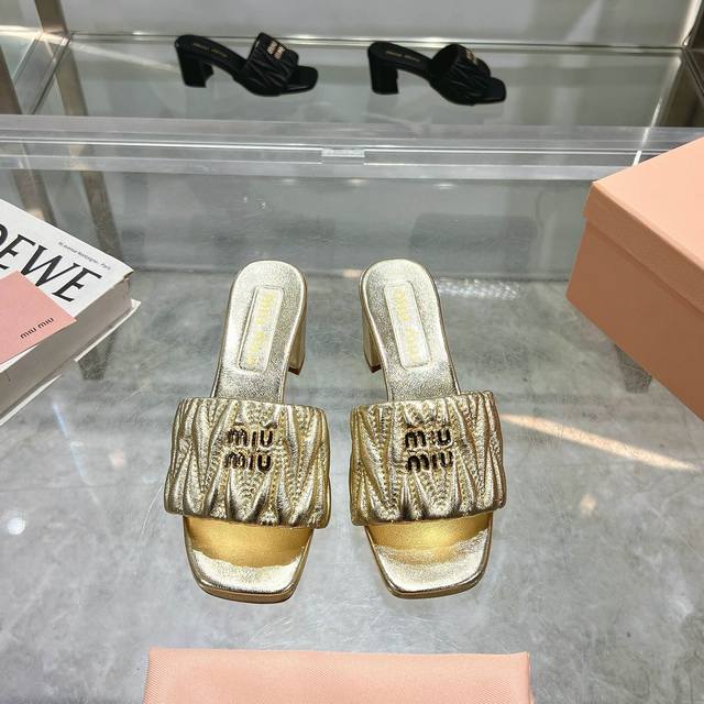 miumiu2025Ss New Spring And Summer High-Heeled Lambskin Sandals And Slippers