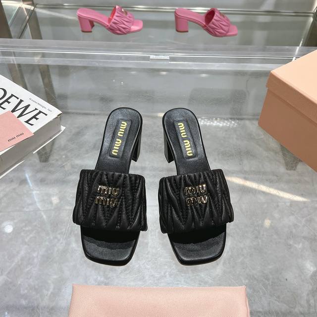 miumiu2025Ss New Spring And Summer High-Heeled Lambskin Sandals And Slippers