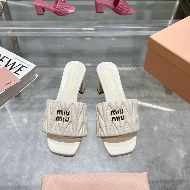 miumiu2025Ss New Spring And Summer High-Heeled Lambskin Sandals And Slippers