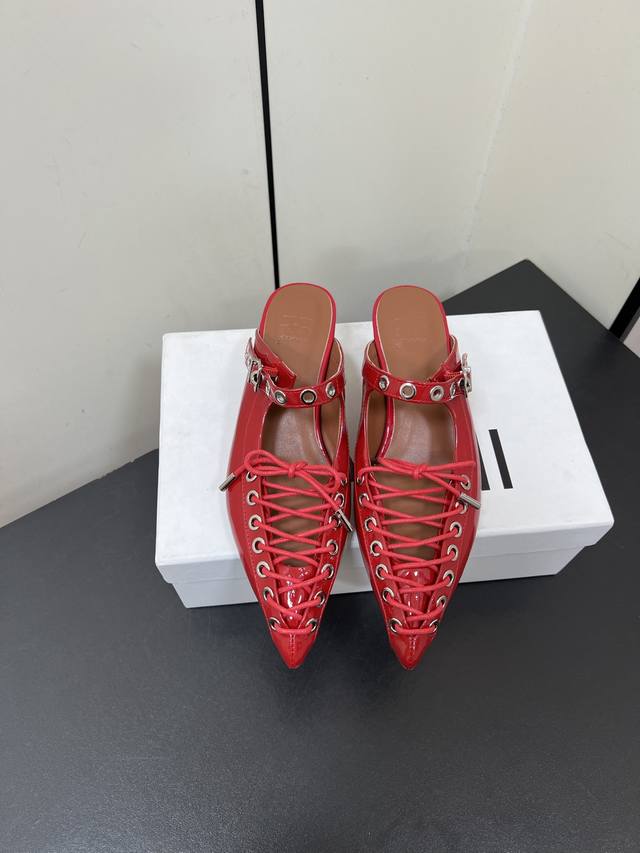 ganni25 Spring And Summer Pointed Toe Strap Back Sandals Mules Punk And Balle