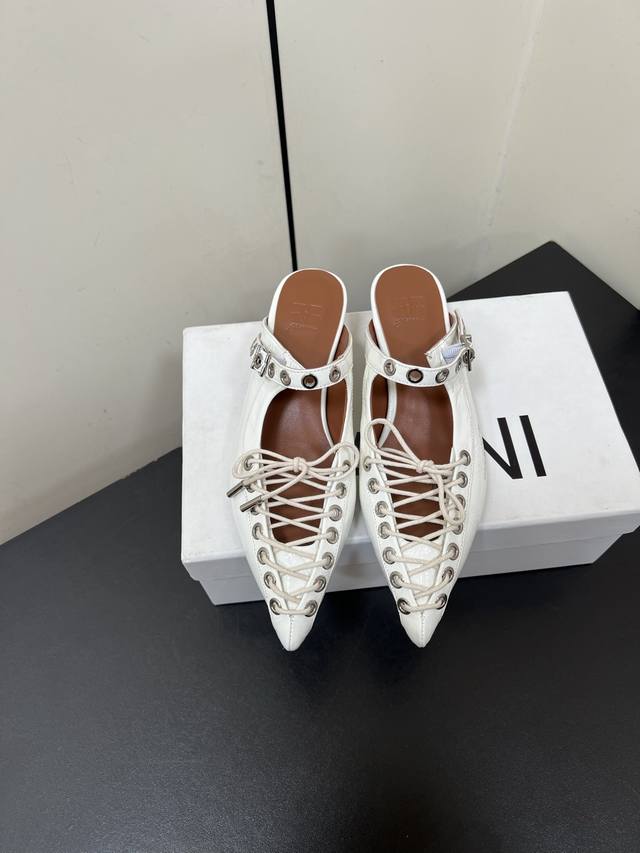 ganni25 Spring And Summer Pointed Toe Strap Back Sandals Mules Punk And Balle