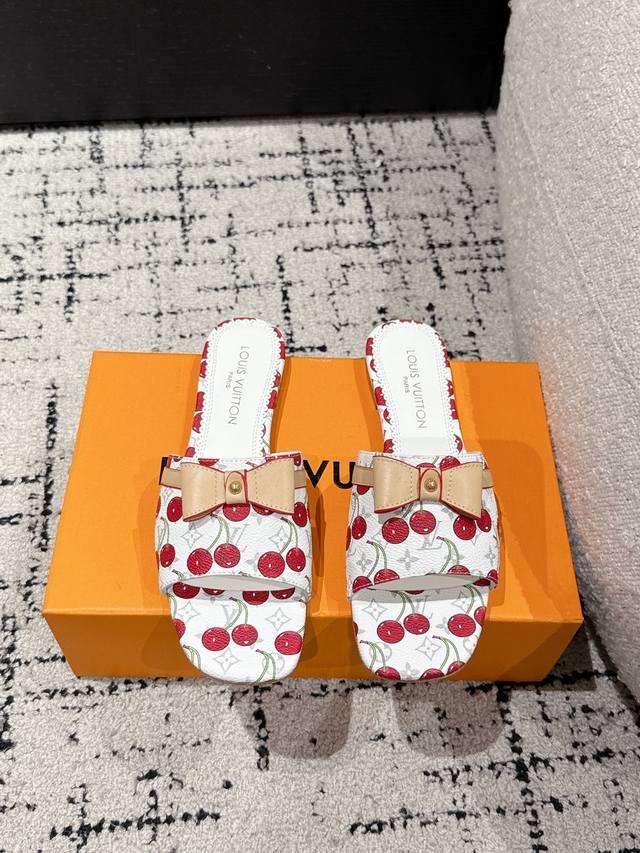louisvuitton 25 Summer Limited Edition Cherry Style Bowknot Flat Sandals The
