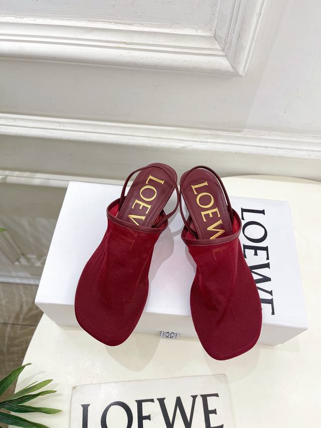 loewe 2025 Spring And Summer New Product Ice Silk Mesh Kitten Heel Half Slipp
