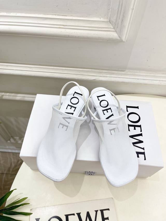 loewe 2025 Spring And Summer New Product Ice Silk Mesh Kitten Heel Half Slipp