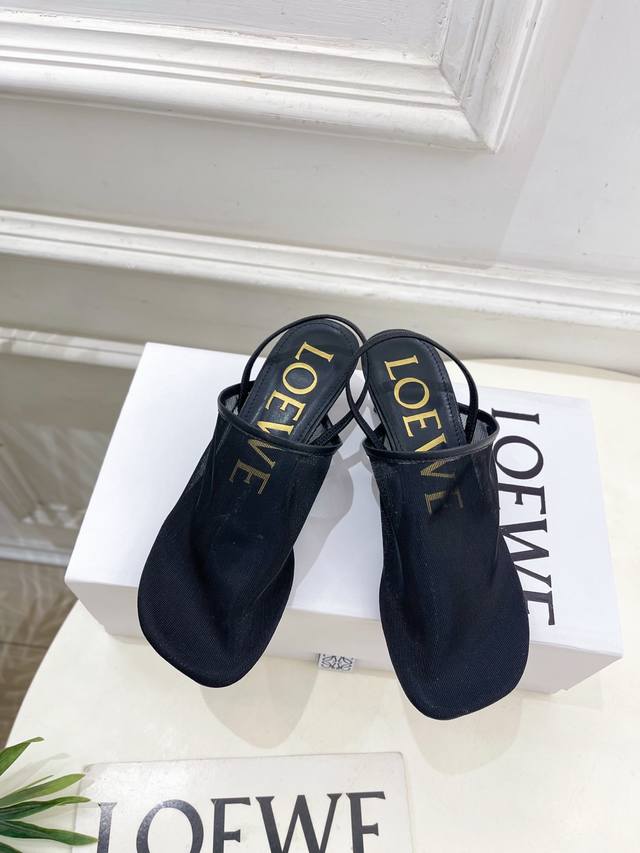 loewe 2025 Spring And Summer New Product Ice Silk Mesh Kitten Heel Half Slipp