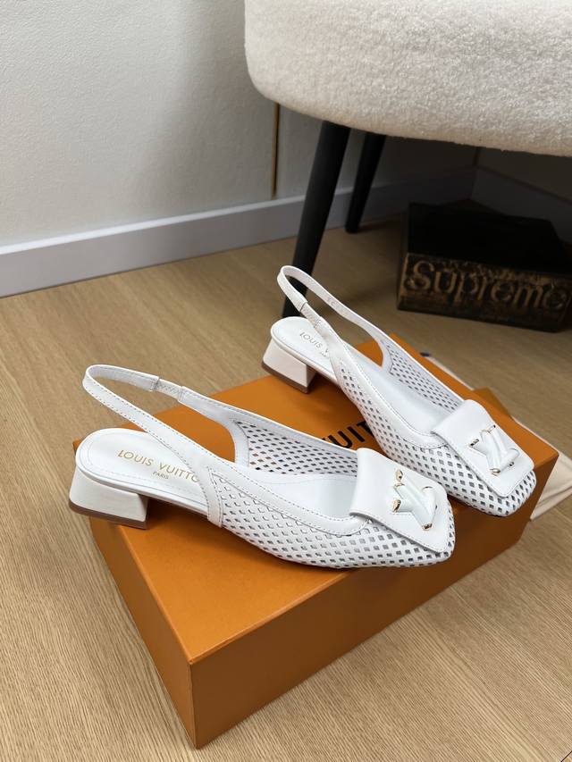 louis Vuitton 2025 The Latest Hot-Selling Perforated Square Toe Thick Heel Sl