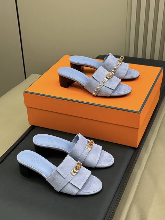 herms Ss25 New Suede Slippers Gentle Suede With Tough Rivet Design, Unique An