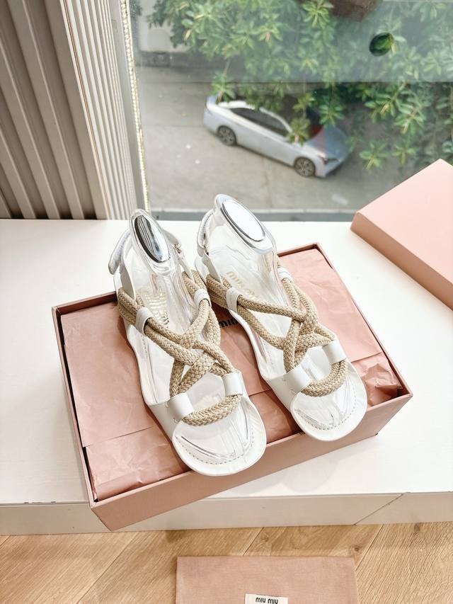 g0286 Purchasing Level Miu Miu2025 Fashion Week Show Hemp Rope Braided Sandal